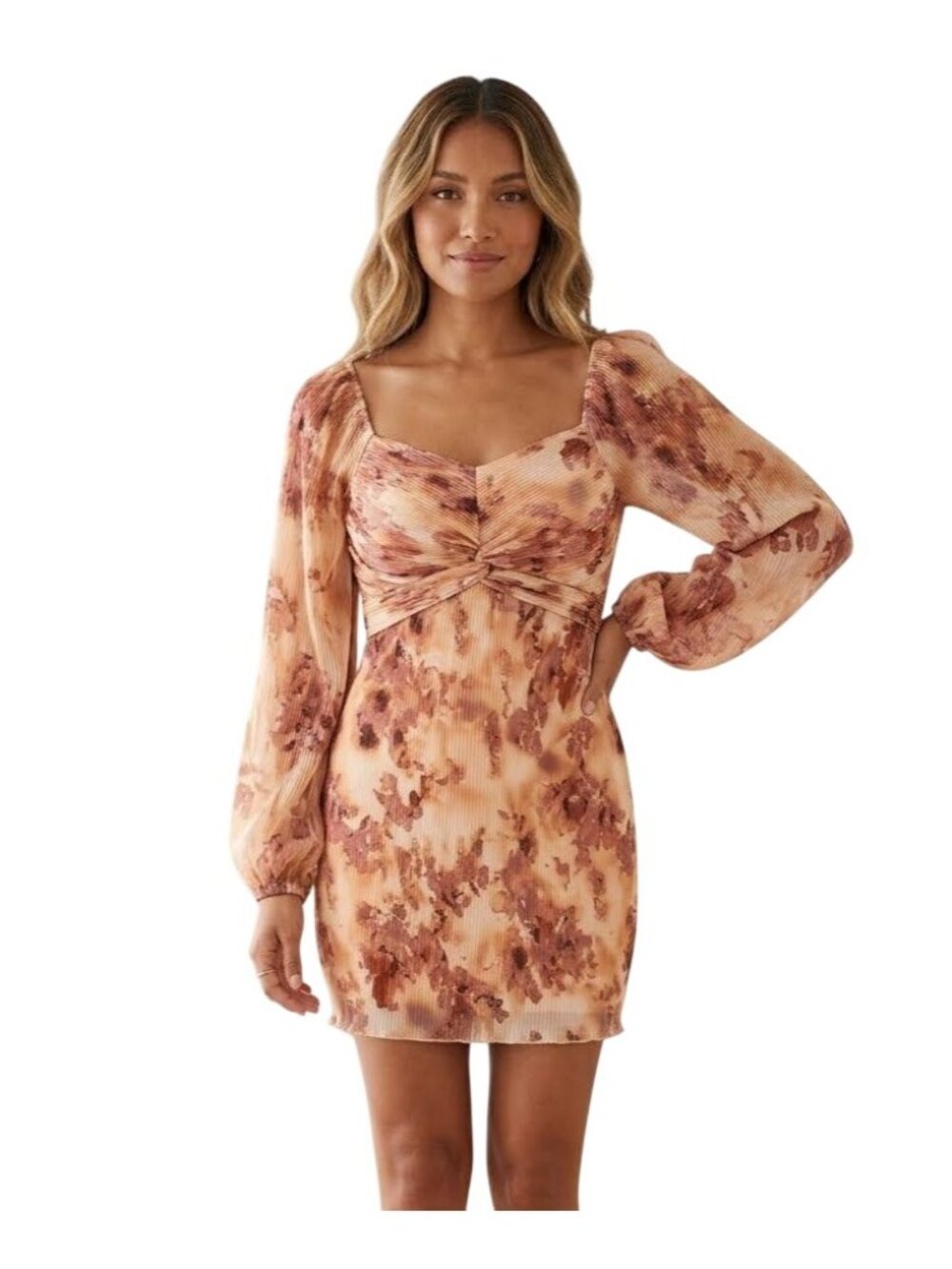 Sincerely Jules Mini Dress Medium Pleated Floral Abstract Puff Sleeve Boho Chic